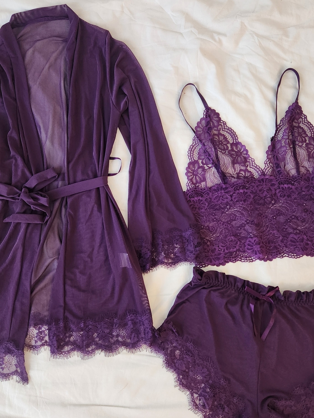 Women's Lace Trim Sleep Set - Purple